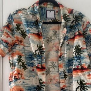 Denim & Flower Men's Tropical Print Shirt - Blue, Orange, White